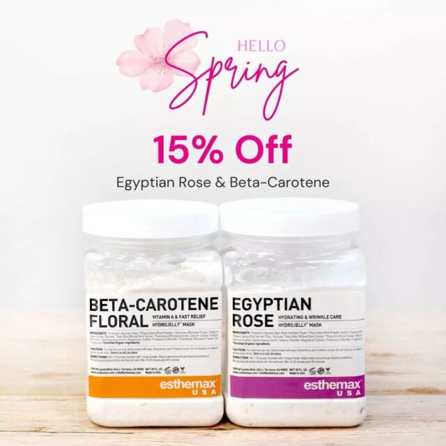 💐🌼 Hello Spring!🌼💐

Take 15% off today!
🌺 Beta Carotene Floral 
&🌹Egyptian Rose 

Hurry while supplies last!
www.esthemax.ca

#spring #firstdayofspring #flowers #egyptianrose #flowers #hydrojelly #jellymask