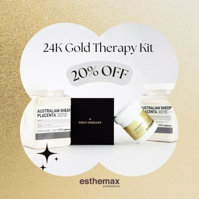 Today take 20% off The 24k Gold Therapy Kit!

Contents Include:
24K Gold Patch (100ea a Box)
24 K Gold Placenta Hydrojelly Masks (20 Masks)
Gold Therapy Cream (8.8oz/250ml)

What are the benefits of using Gold Therapy?
Gold is a natural antioxidant and has anti-inflammatory properties. It can calm swelling and redness caused by blemishes or other irritations and it protects against the free radicals that lead to wrinkles and visible sun damage.

Shop all day today to receive 20% off! 
www.esthemax.ca 

#gold #goldfacials #goldtherapy #goldskin #goldfacialmask #esthemax #esthemaxcanada #sale #20% #save